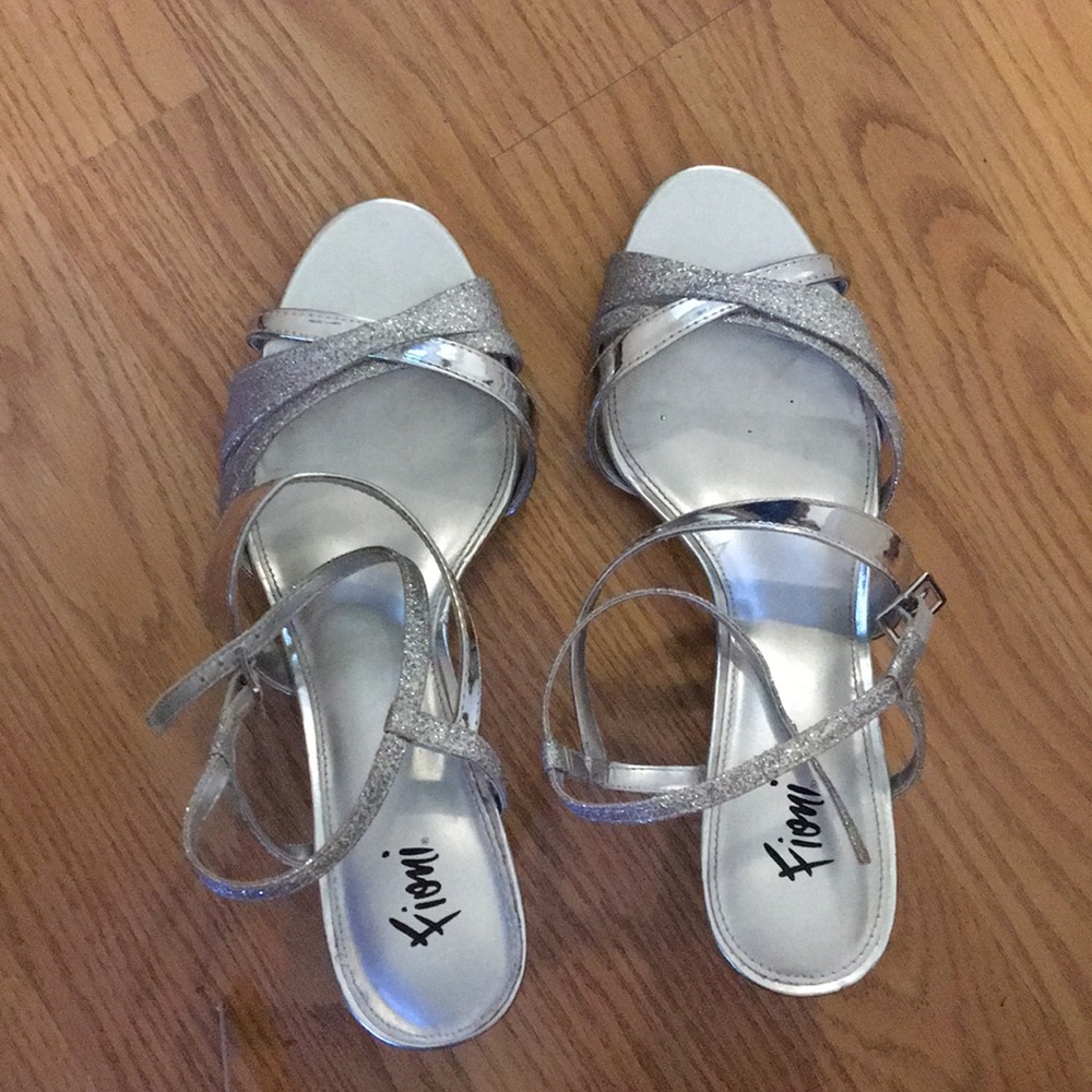 Silver, glittery, 2 inch heels
